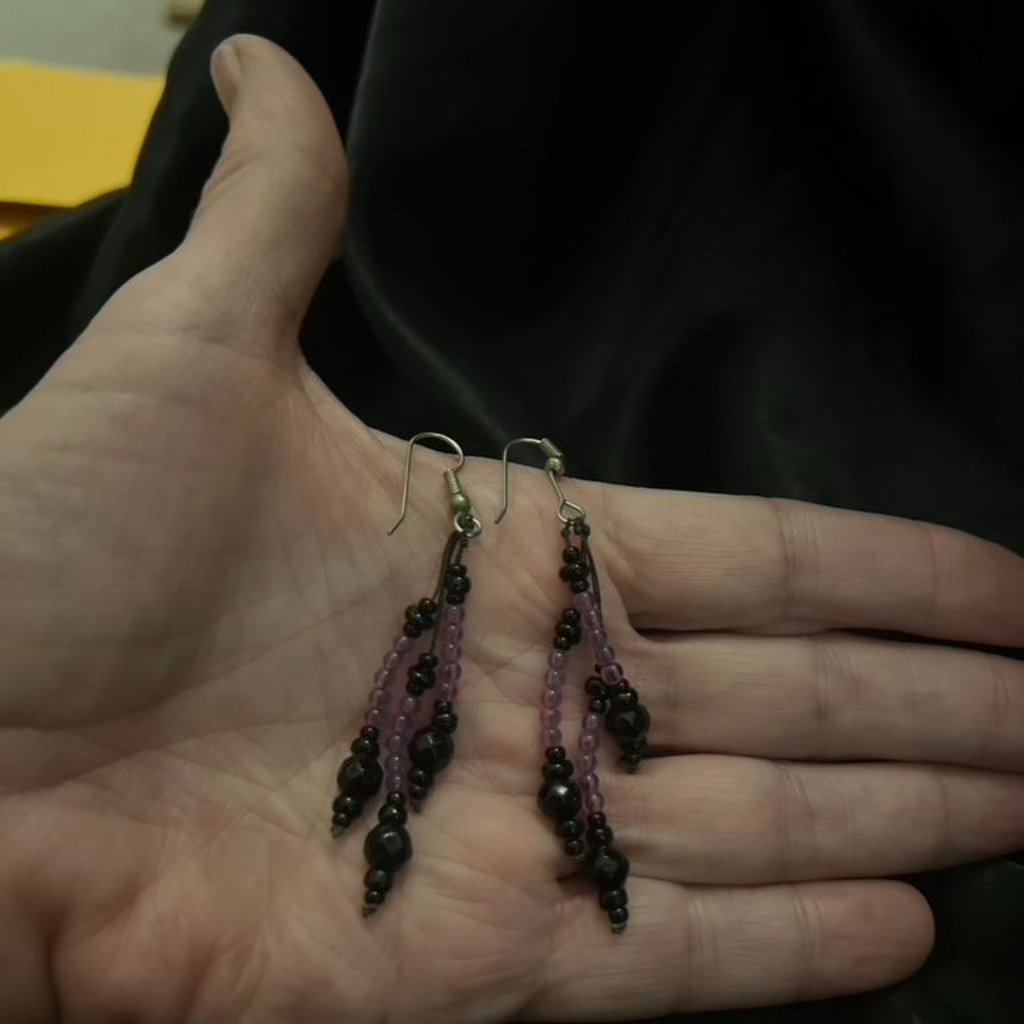 Onyx And Pink Crystal Beaded Hook Earrings